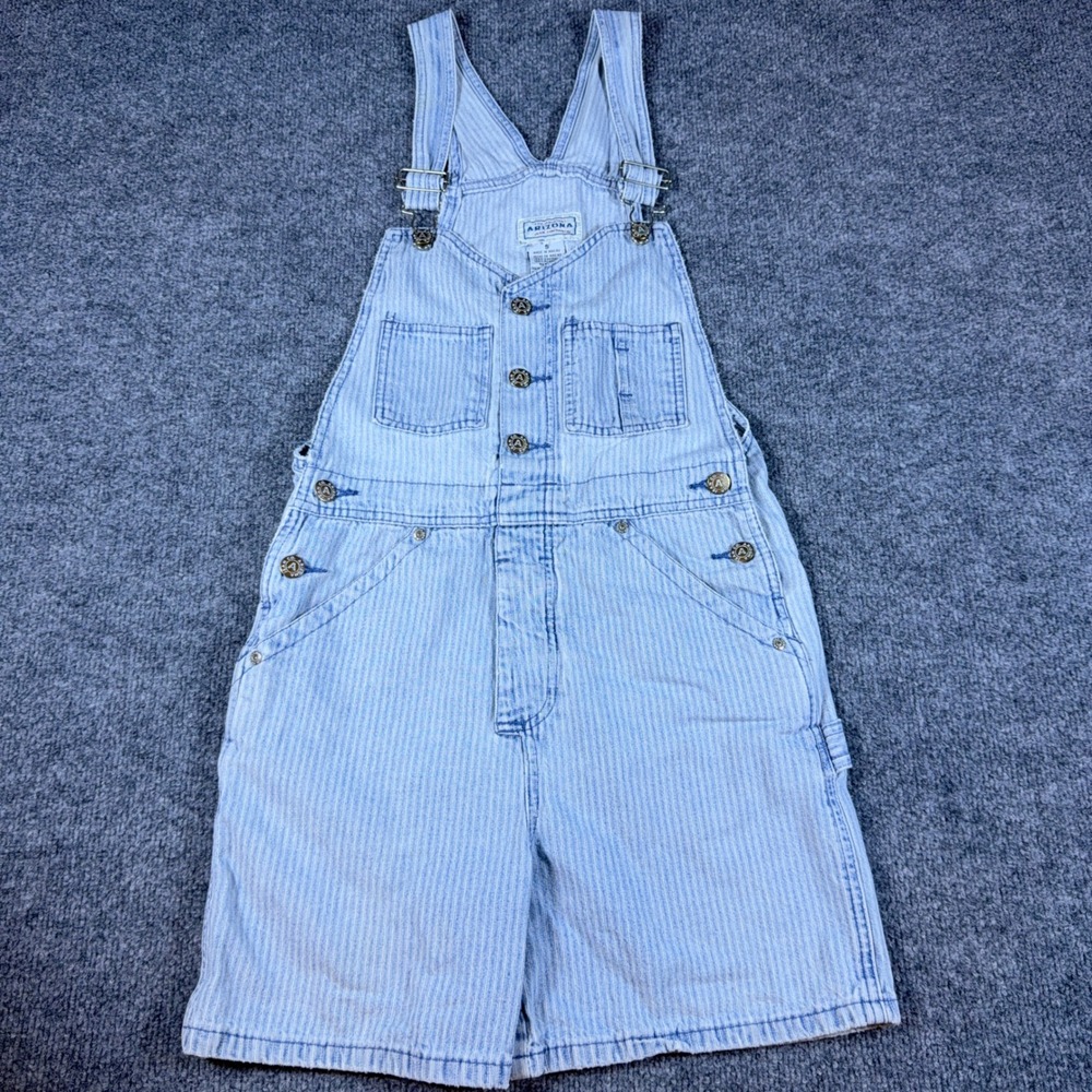Vintage Arizona Jean Co Hickory Stripe Denim Short Overalls Blue White Small